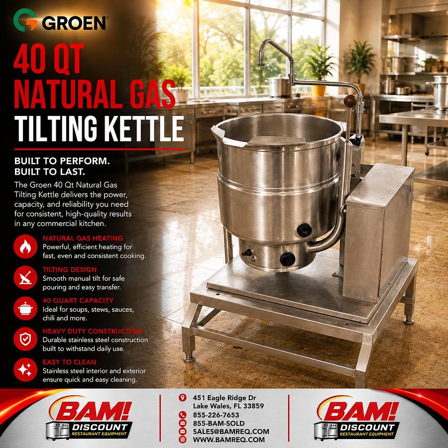 Refurbished Groen 40 Qt Natural Gas Tilting Steam Jacketed Kettle Commercial Restaurant