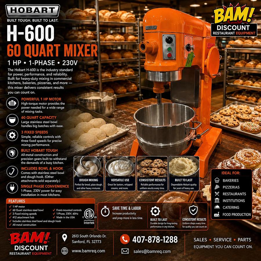 Used HOBART H-600 MIXER 1 HP • 1-Phase • 230V