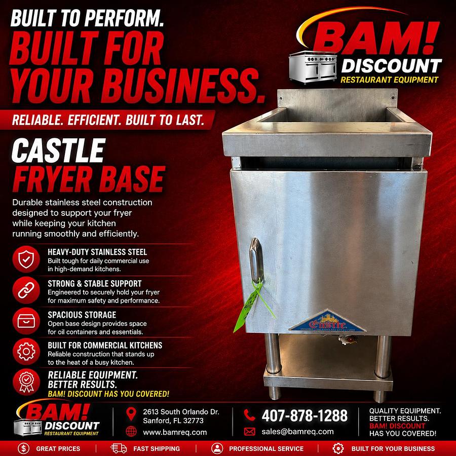 Used Castle Stainless Steel Commercial Fryer Base Cabinet w/ Storage Door