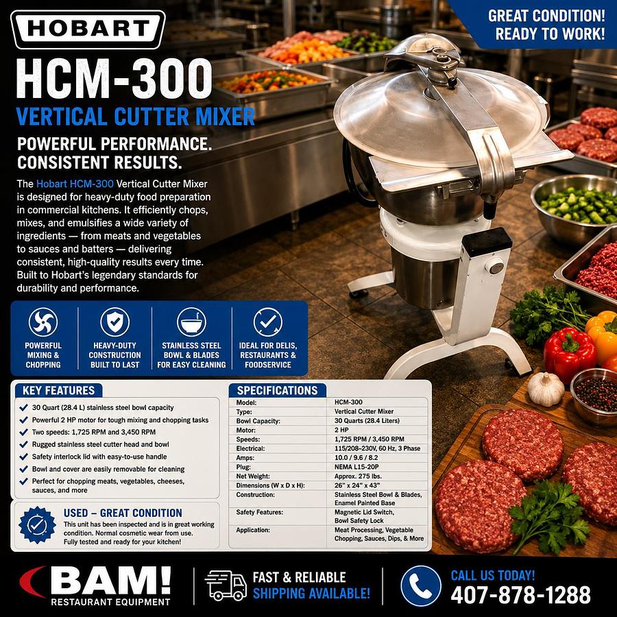 Used Hobart HCM-300 Vertical Cutter Mixer, Used Great ConditionHobart HCM-300 Vertical Cutter Mixer, Used Great Condition