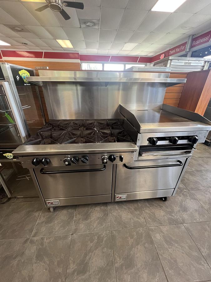 Used Commercial 6 Burner Range with 24" Griddle & Dual Standard Ovens – Natural Gas – Stainless Steel