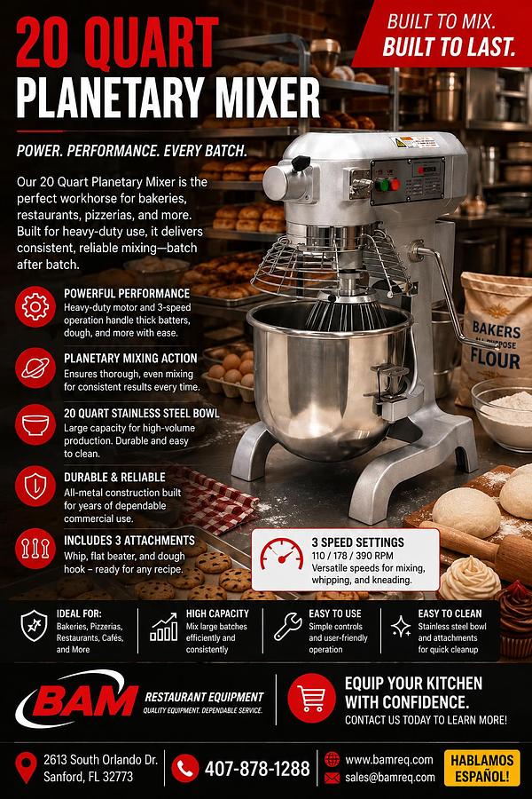 20 Quart Commercial Planetary Mixer
