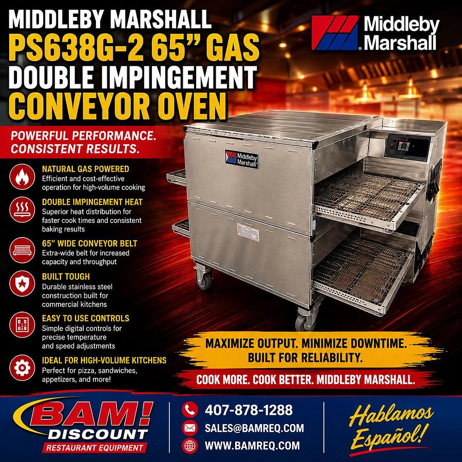 Used Middleby Marshall PS638G-2 65” Gas Double Impingement Conveyor Oven - Natural GasMiddleby Marshall PS638G-2 65” Gas Double Impingement Conveyor Oven - Natural Gas
