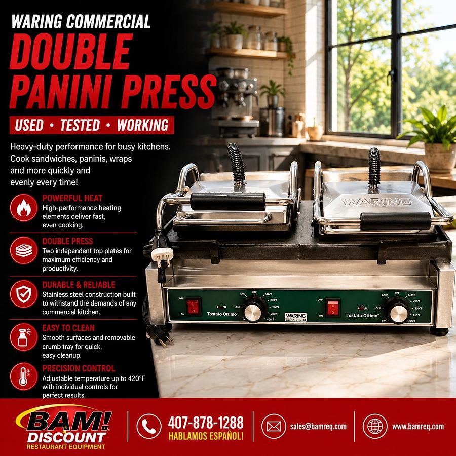 Used Waring WPG250 Double Panini Grill Press Commercial Sandwich Grill 120V