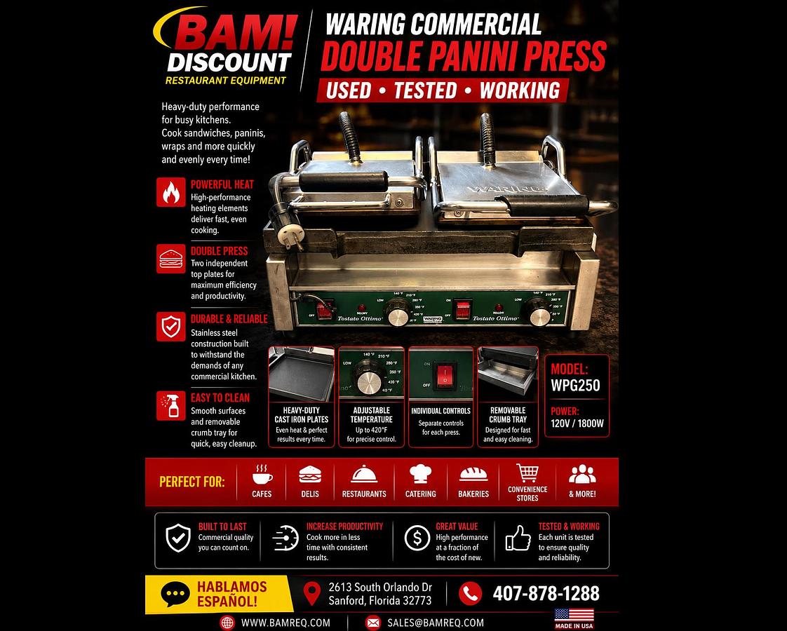 Used Waring WPG250 Double Panini Grill Press Commercial Sandwich Grill 120V