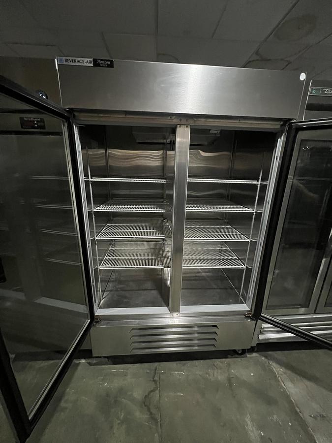 Refurbished Beverage-Air 2 Door Glass Reach-In Refrigerator Commercial Stainless Steel Cooler