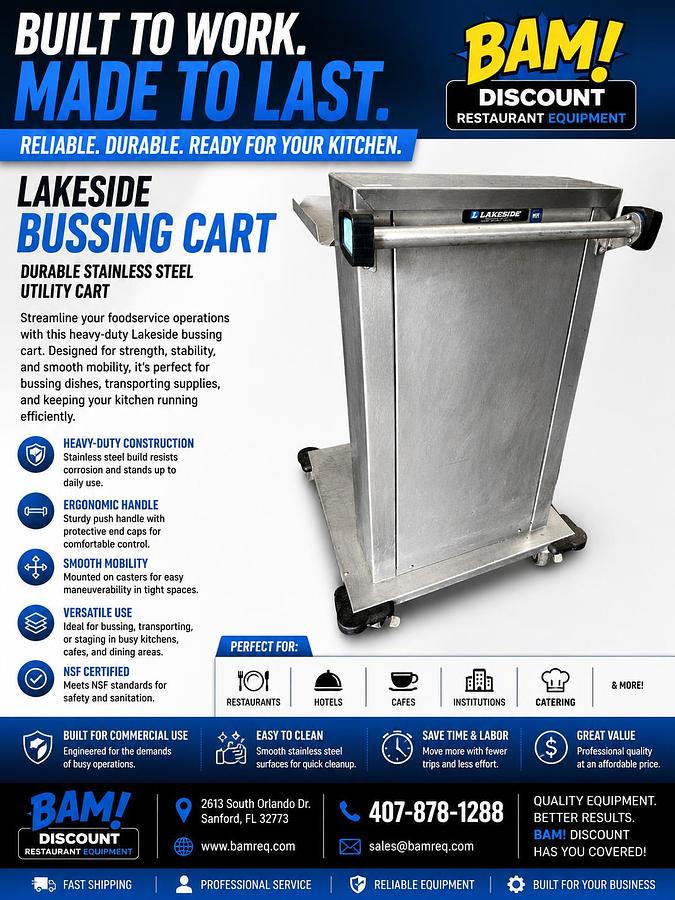 Used Lakeside Stainless Steel Bussing Cart Utility Cart on Casters Commercial Restaurant