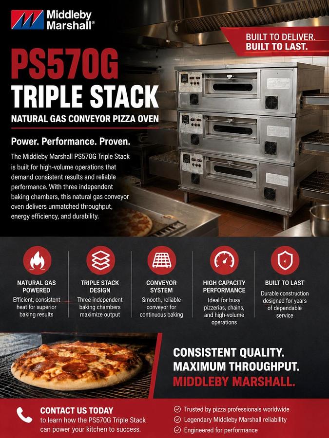 Refurbished Middleby Marshall PS570G Triple Stack Pizza Oven Conveyor Natural Gas- Tested