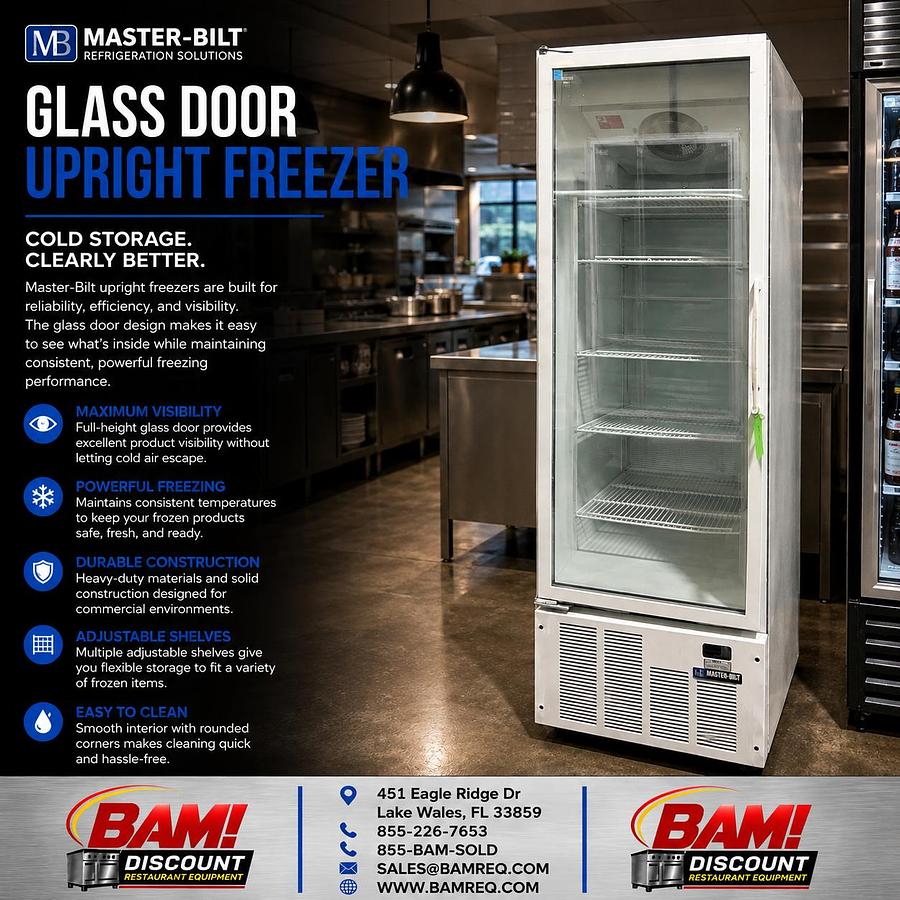 Refurbished Master-Bilt 1 Door Glass Reach-In Commercial Freezer Merchandiser Upright
