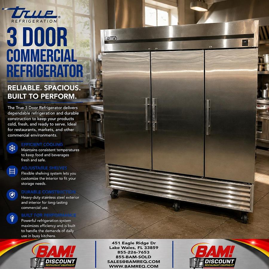 Used True 3 Door Commercial Reach-In Refrigerator Stainless Steel Heavy Duty