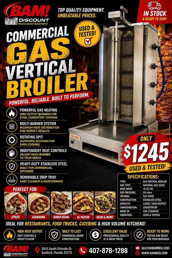 Used Commercial Gas Vertical Broiler / Shawarma Gyro Machine