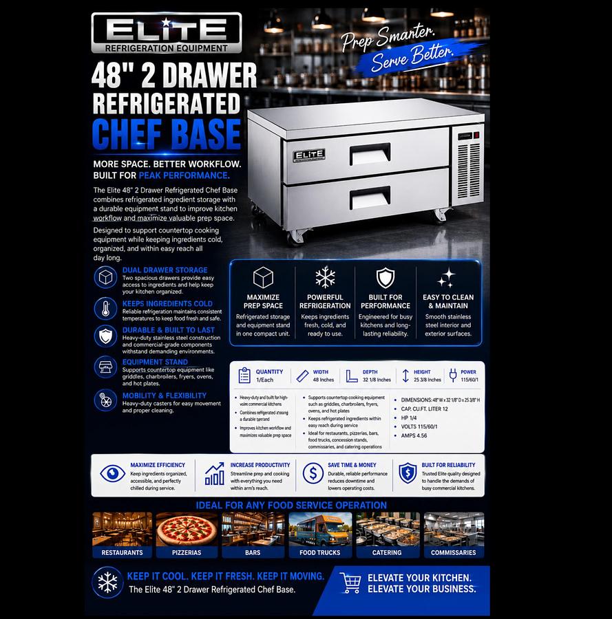 Elite Stainless Steel 48" Chef's Base