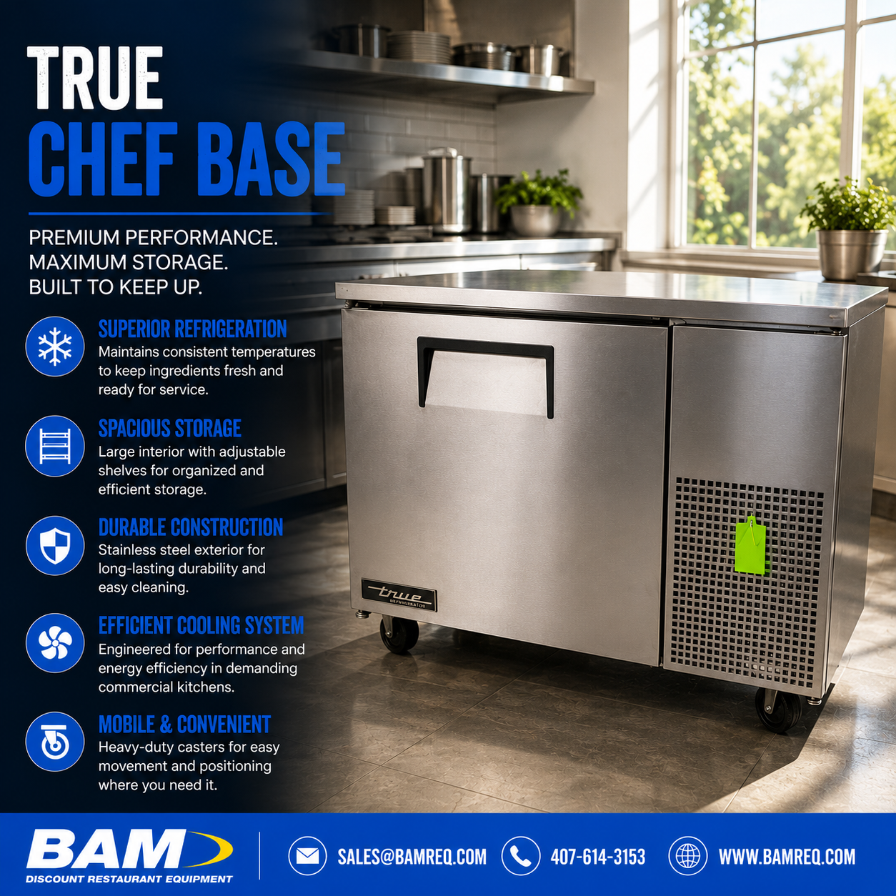 Used True Commercial Chef Base Refrigerator – Stainless Steel Worktop Refrigeration Unit on Casters