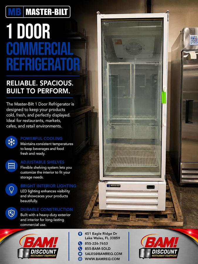 Refurbished Master-Bilt 1 Door Glass Merchandiser Commercial Refrigerator Cooler Display