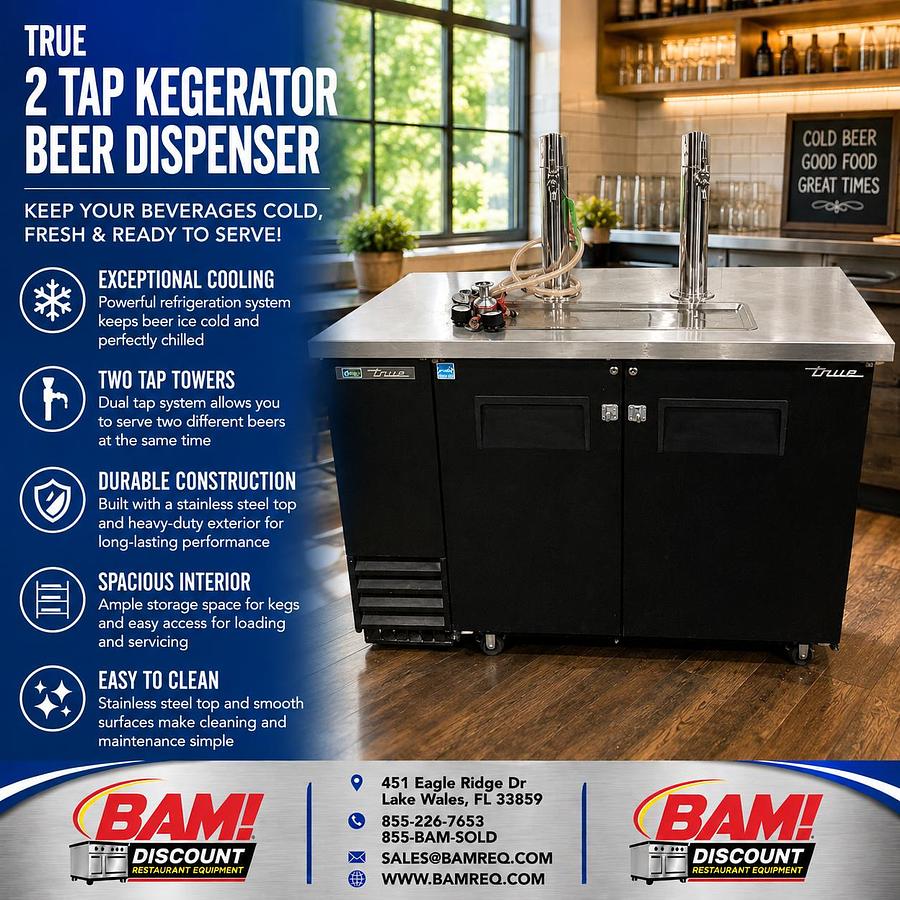Refurbished True Commercial 2 Tap Kegerator Beer Dispenser