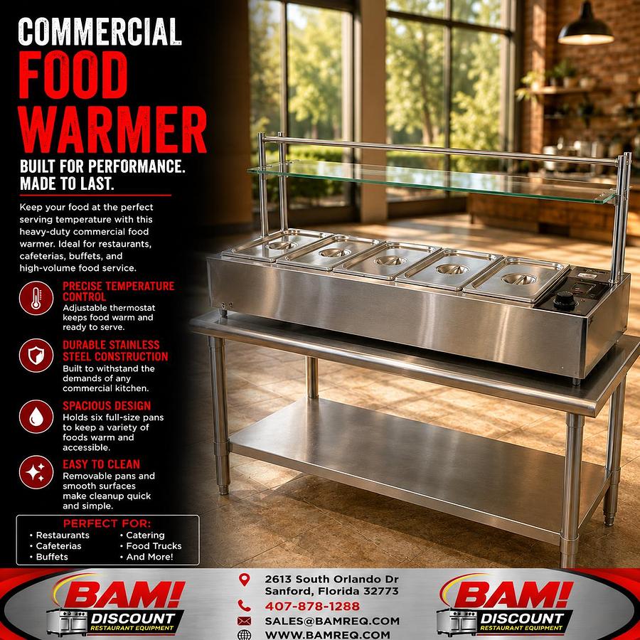 Used Commercial 6-Pan Stainless Steel Countertop Food Warmer