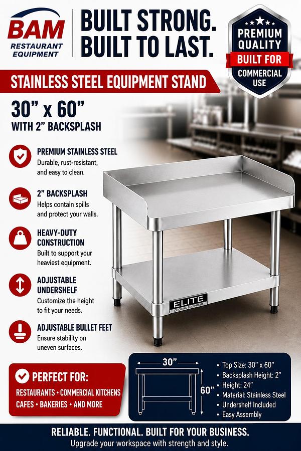 30"x 60" Stainless Steel Equipment Stand with Galvanized Undershelf
