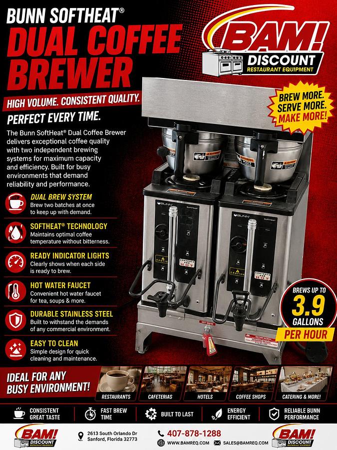 Used Bunn SoftHeat® Dual Coffee Brewer Commercial Coffee Machine – Dual Brewing System – Tested & Working