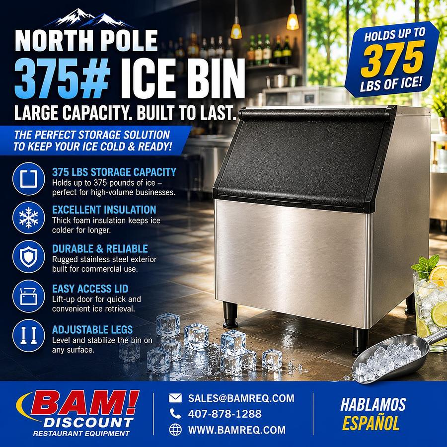 North Pole 375 lb Commercial Ice Storage Bin – Stainless Steel Ice Bin