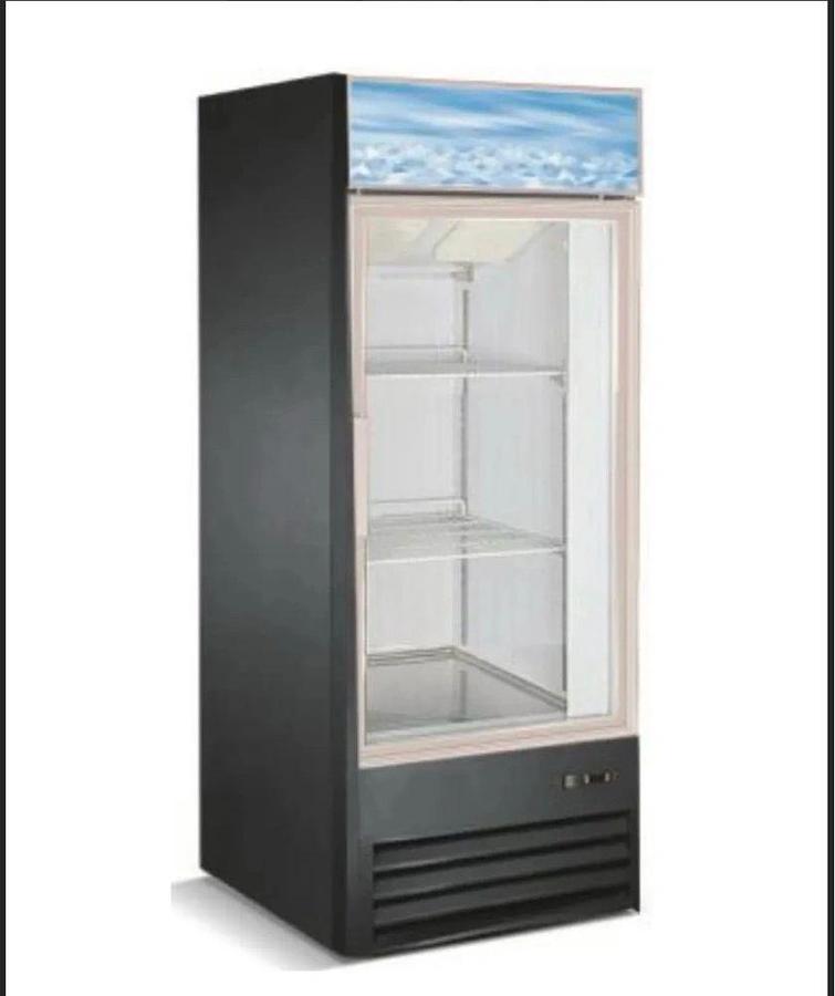 Elite 8.5Cu.Ft Black Customizable Swing Glass Door Merchandiser Refrigerator with LED Lighting