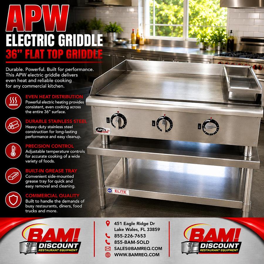 Used APW Wyott 36” Electric Flat Top Griddle Commercial Countertop 3-Zone Stainless