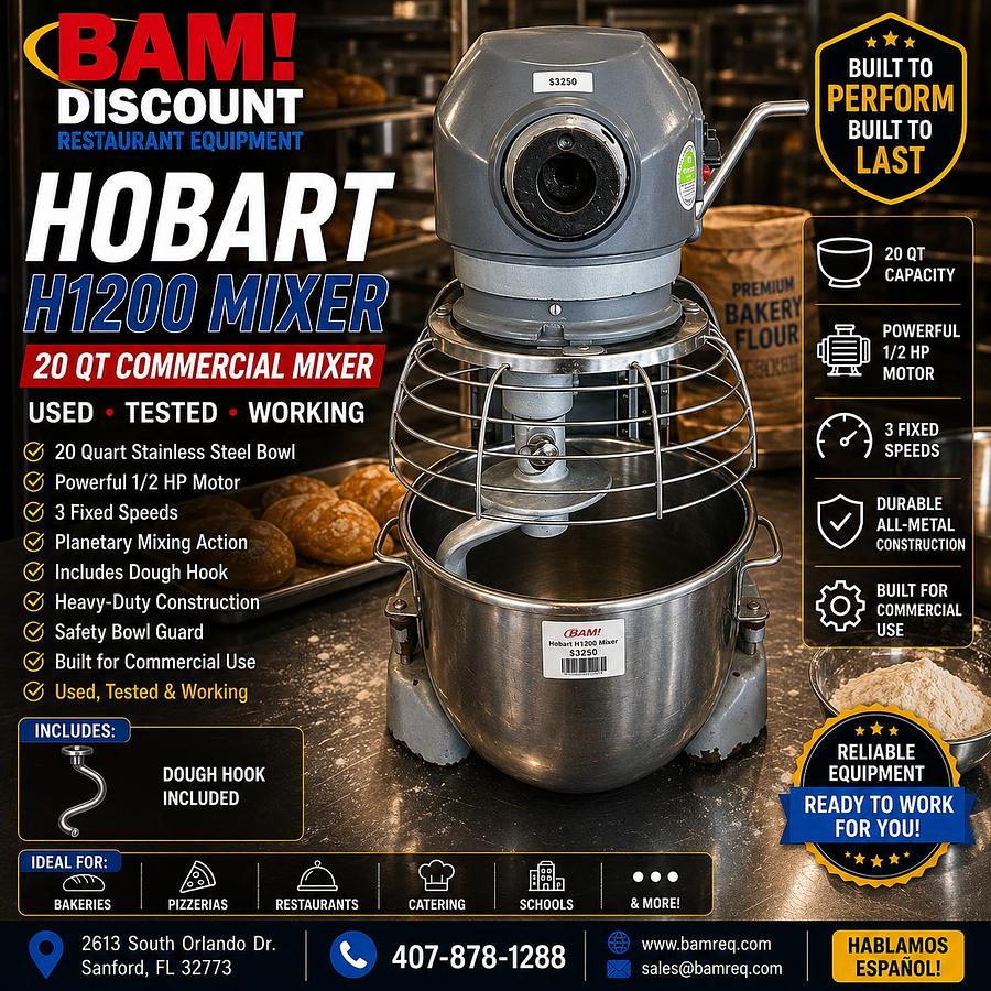 Used Hobart H1200 20 Qt Commercial Planetary Mixer w/ Bowl & Dough Hook