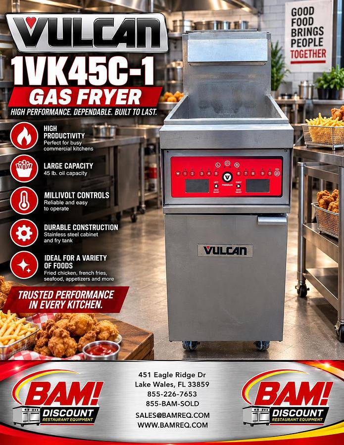 Refurbished Vulcan 1VK45C-1 Commercial Gas Fryer – 45 lb