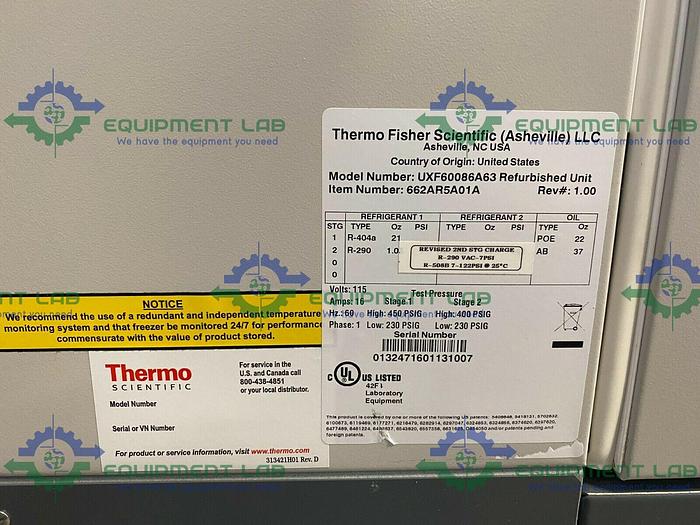 Used Thermo Revco UXF60086A63 -86 ºC Laboratory Freezer 28.8 CU FT 115V