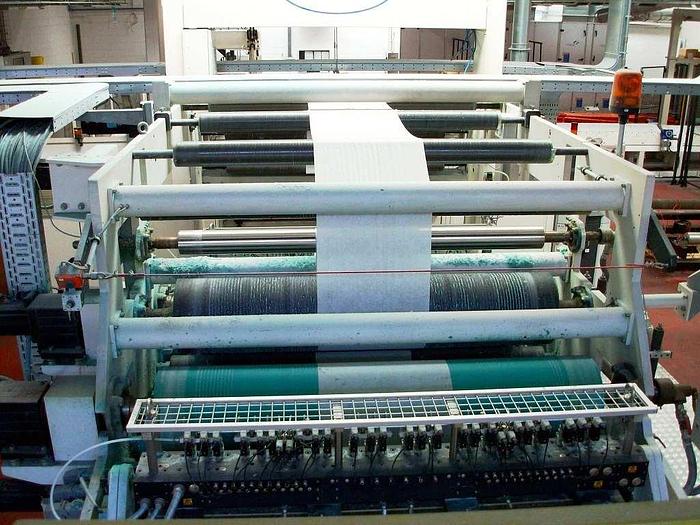 Used 2004 Nonwoven - Hot melt application complete line (unwinder, Hot melt coater, surface inspection, rewinder, packaging)