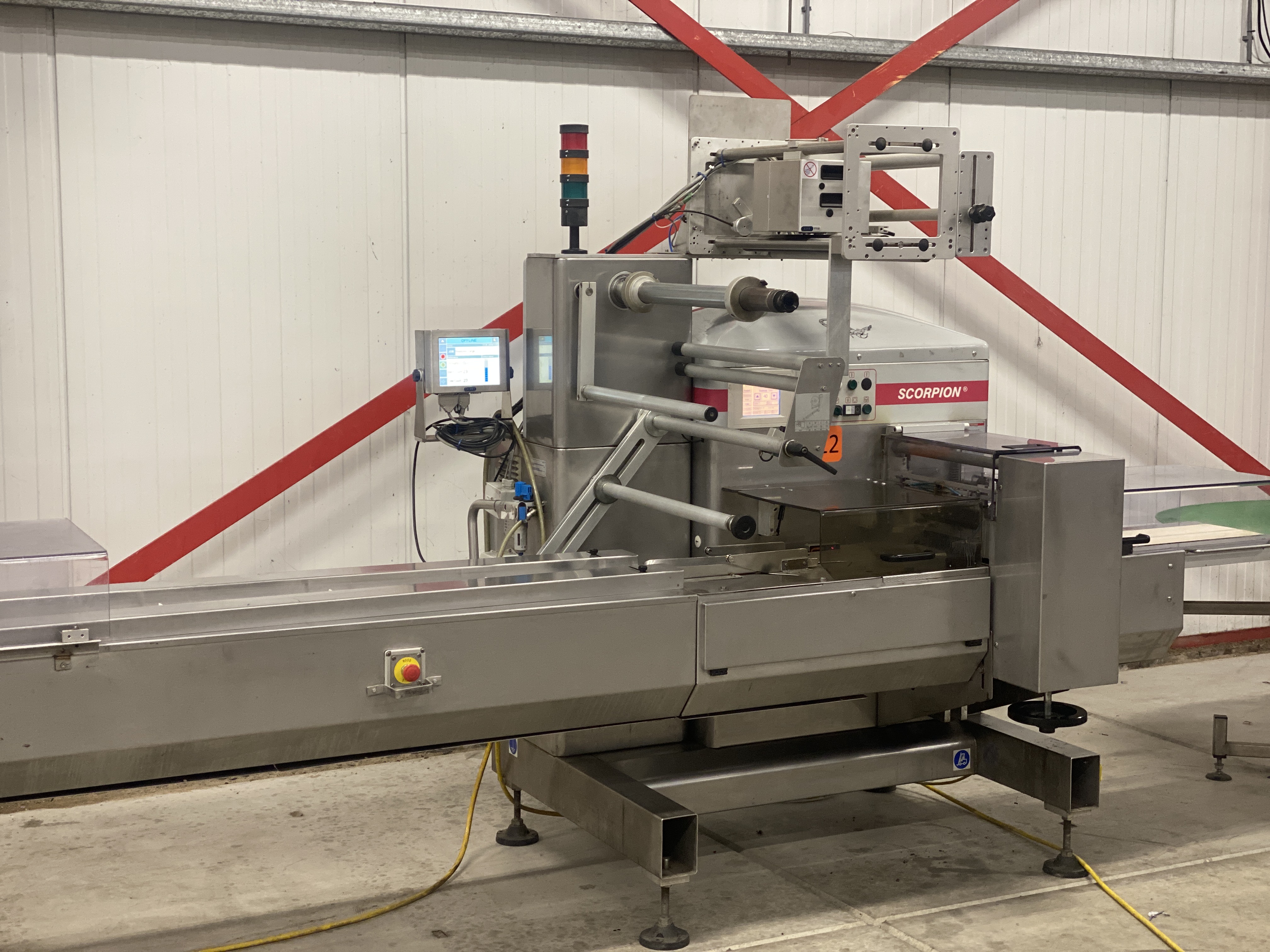 Used Record Scorpion MD flowpacker with Automotion automatic infeed