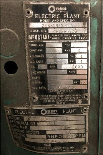 Used ONAN STAND BY GEN SET 2LK-1R31/1C