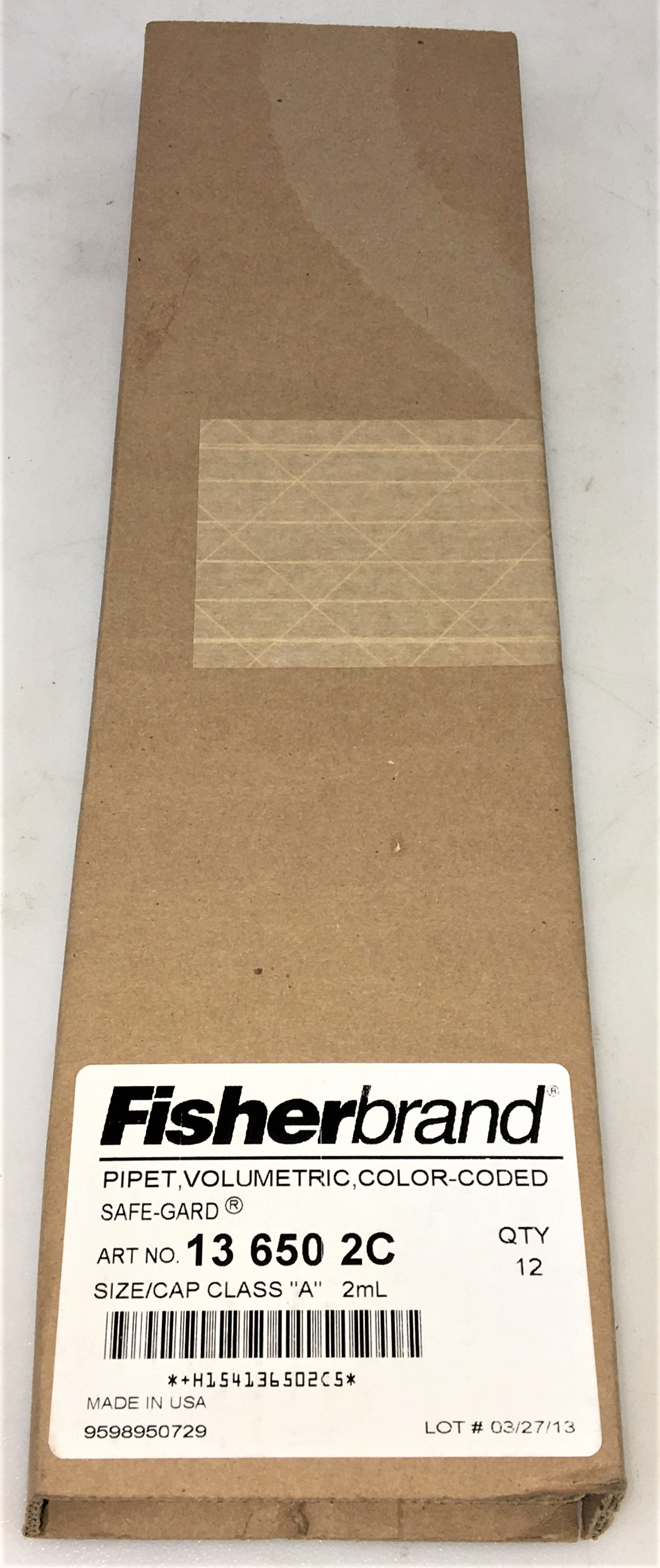 New Open Box Fisherbrand 13-650-2C Volumetric Pipet, Class A - 2mL (Pack of 12)