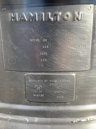 Used Hamilton 100 gal Stainless Steel Jacketed Mix Kettle