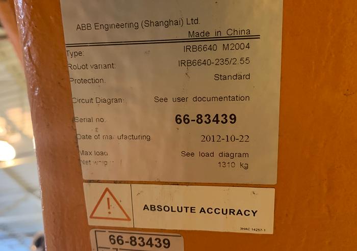 Used 2012 ABB IRB 6640 235/2.55