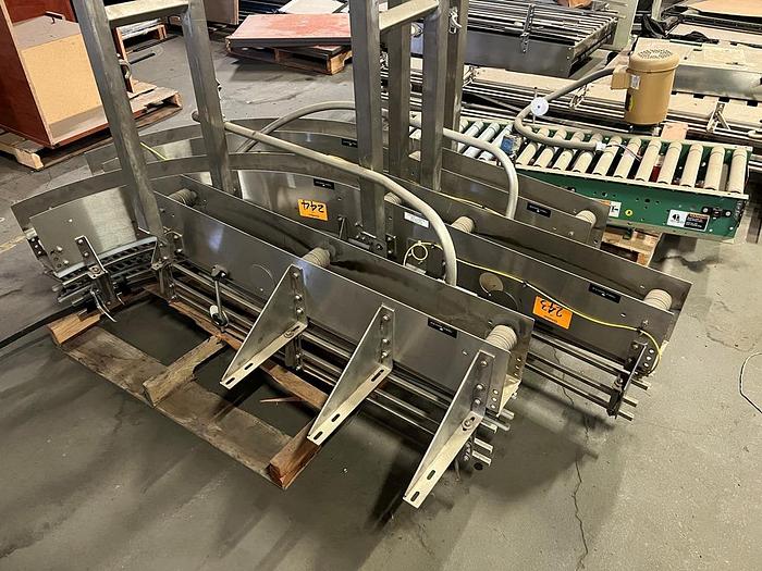 Used Stainless steel case and pallet conveyor to feed palletizer