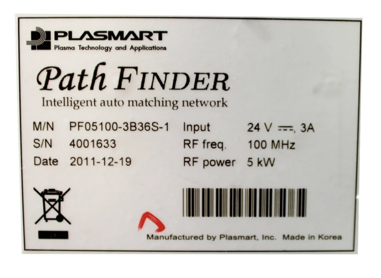 Used SEMES PLASMART PATH FINDER AUTO MATCHING GENERATOR PF05100-3B36S-1 5KW