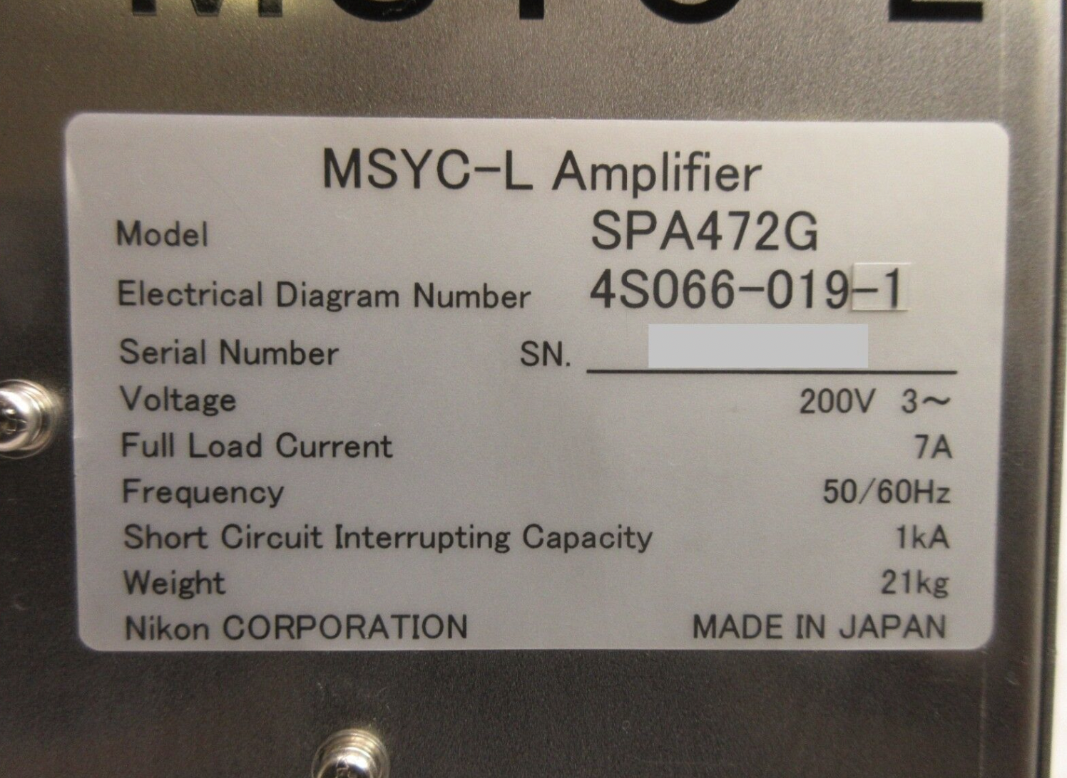 Used Nikon 4S066-019-1 MSYC-L Amplifier SPA472G 4S016-684-1 Used Working