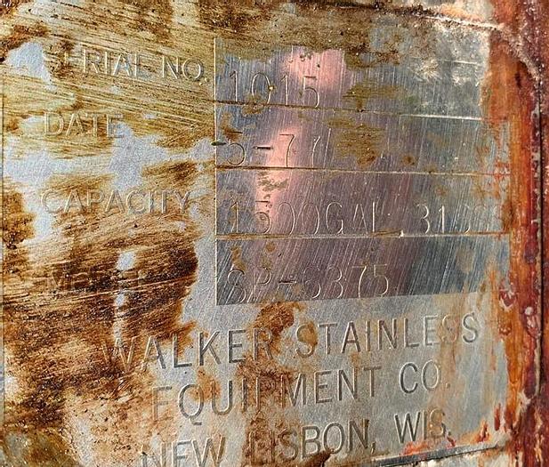 Used Reactor, 1,500 Gallon, 316 S/st, Jkt, 6' X 7', DT/DB, 75 PSI #L743661