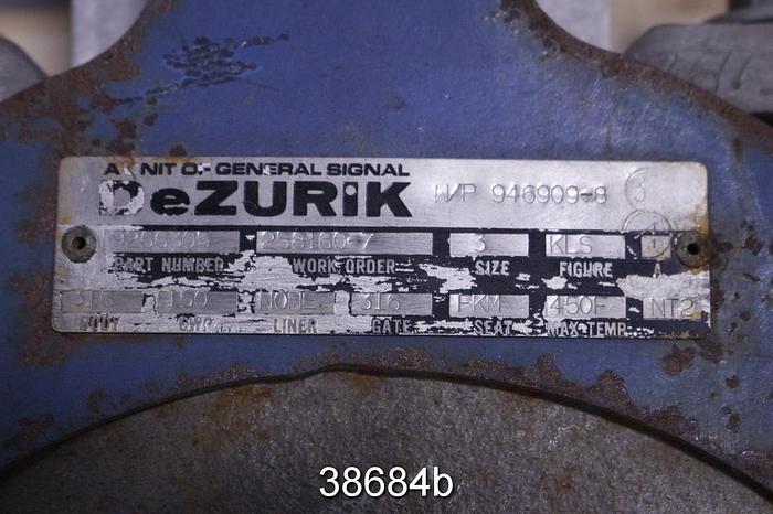 Used Dezurik 3" Hand Operated Knife Gate Valve #38684