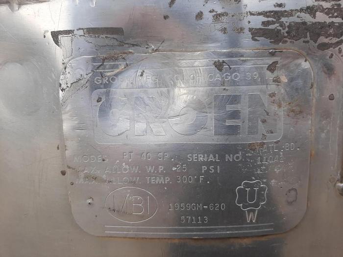 Used Kettle, 40 Gallon, S/st, Groen, Mdl PT-40, Jkt, 25 PSI #S743698