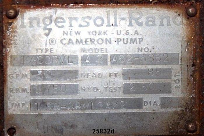 Used Ingersoll Rand AB Pump, 11" Impeller, Stainless Steel Casing, 1 1/2 Corvl Impeller, 1 1/2 Orvl 3Ax2, 50 Gal Min, 85 Ft Head, 1750 Rpm #25832