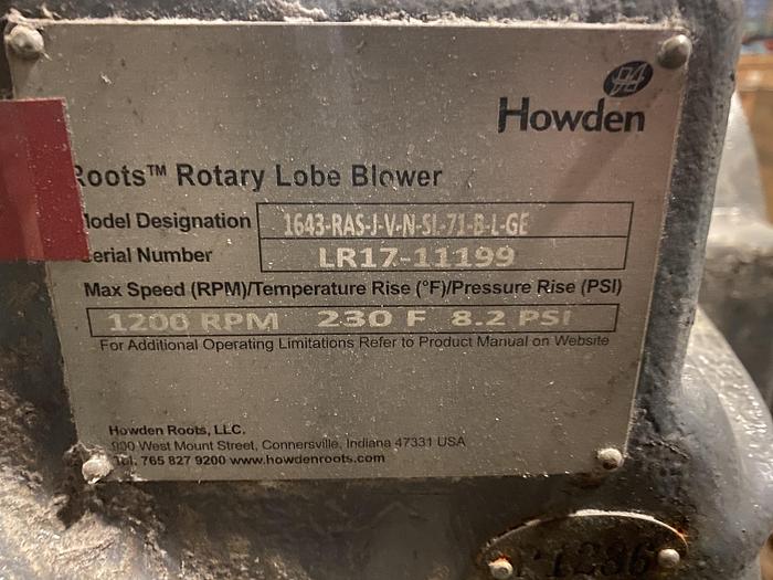 Used ROOTS ROTARY LOBE BLOWER 1200 RPM MFG. 2017
