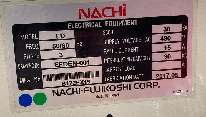 Used NACHI MC20-03 6 AXIS ROBOT 20 kg X 1733 mm H REACH WITH FD CONTROLLER