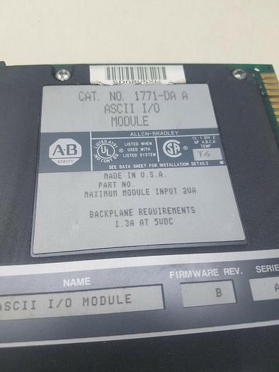 Used ALLEN BRADLEY 1771-DA SER A ASCII I/O MODULE