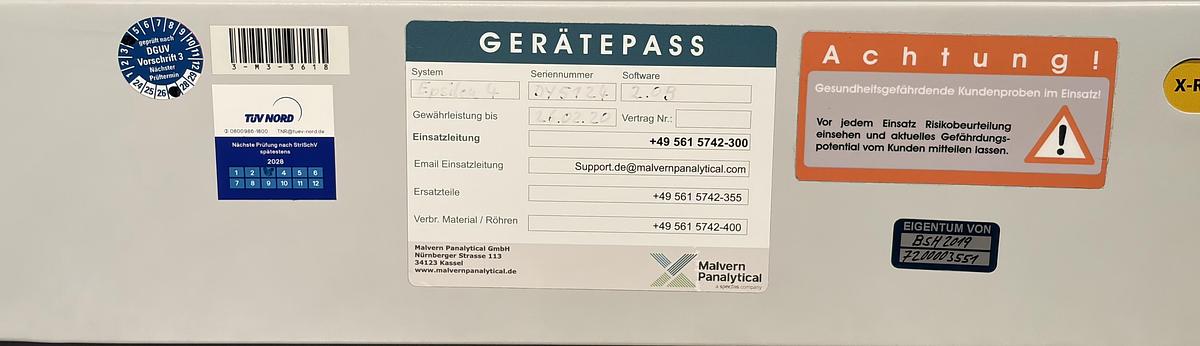 Used Malvern  Panalytical Epsilon 4   X-ray Fluorescence Spectrometer ( XRF ) 