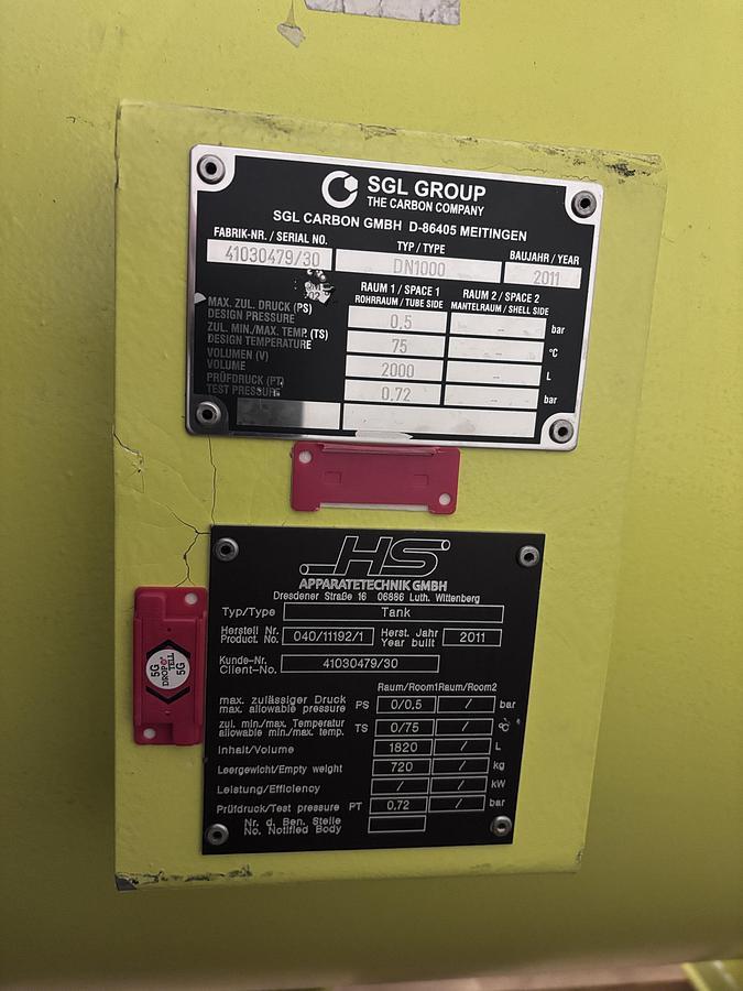 Used SGL Carbon Chemical Storage Tank 1820L - Corrosion Resistant - Unused - Acid Grade