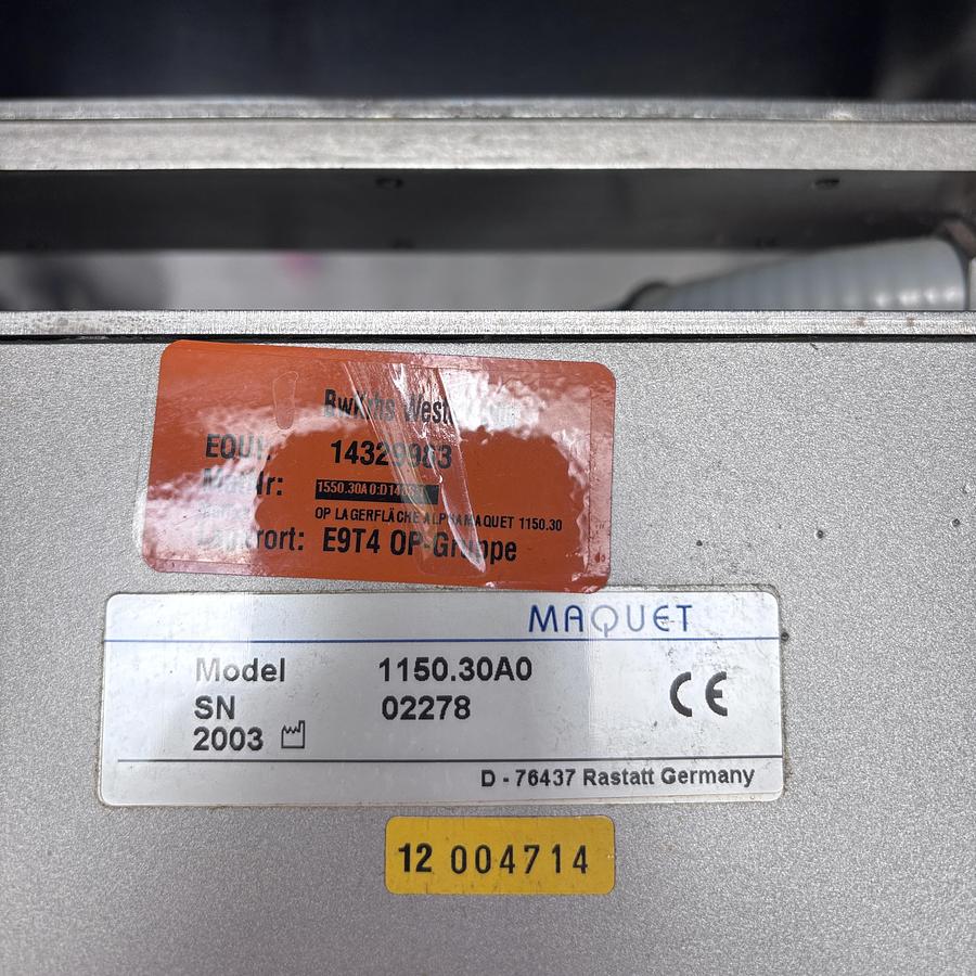 Used Maquet 1150.30A0 OR Table Top + 1150.73BC Leg Plates + 1146.62A0