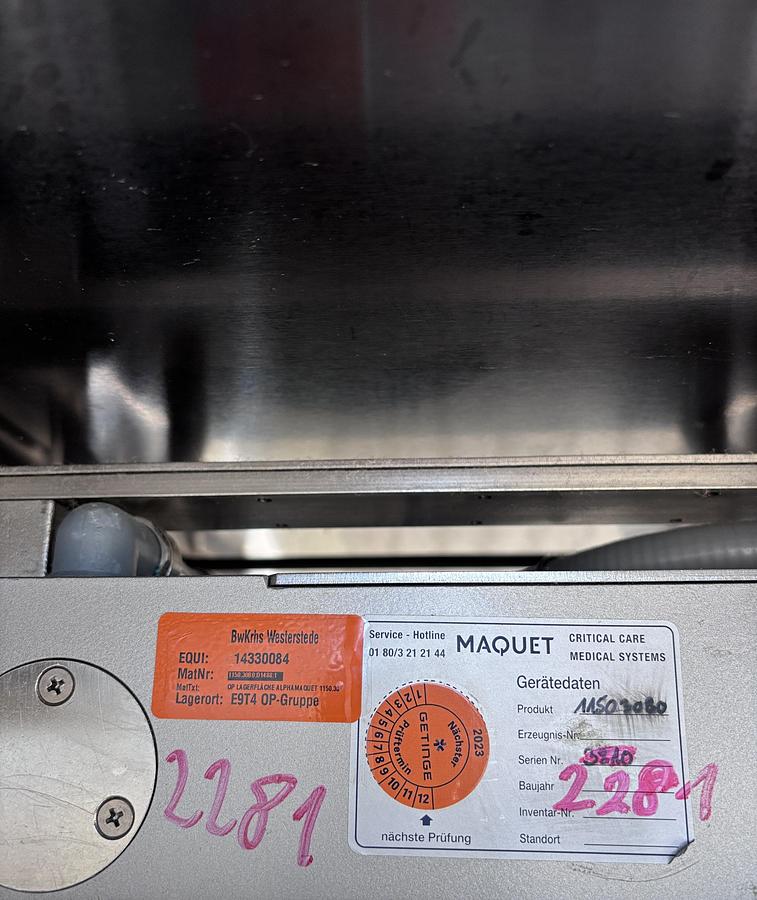 Used Maquet 1150.30B0 OR Table Top + 1150.73BC Leg Plates + 1146.62A0