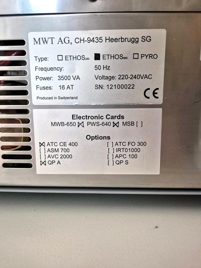 Used MLS ETHOS .lab Laboratory Microwave Digestion HPR1000/10 Rotor Terminal 660