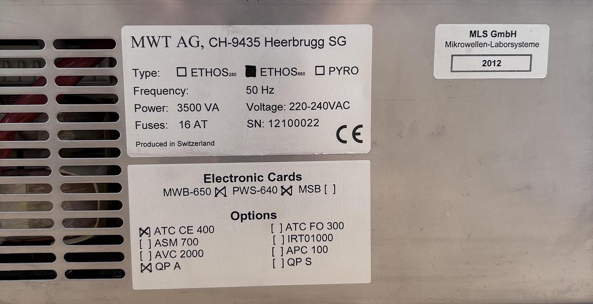 Used MLS ETHOS.lab Microwave Digestion System 2x HPR 1000/10 Terminal 660